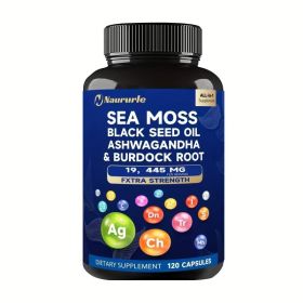 Sea Moss Black Seed Oil Ashwagandha & Burdock Root 19445mg Extra Strength Capsules - All-in-One Superfood Supplement For Immune Support, Energy & (Option: 01)